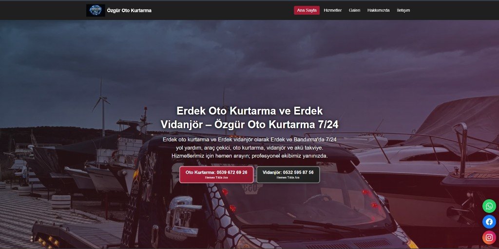 Erdek Oto Kurtarma web sitesi önizleme